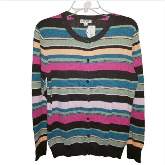 Cherokee Size Large VTG Cotton Blend Stripe Button Down Cardigan Sweater - Picture 1 of 11